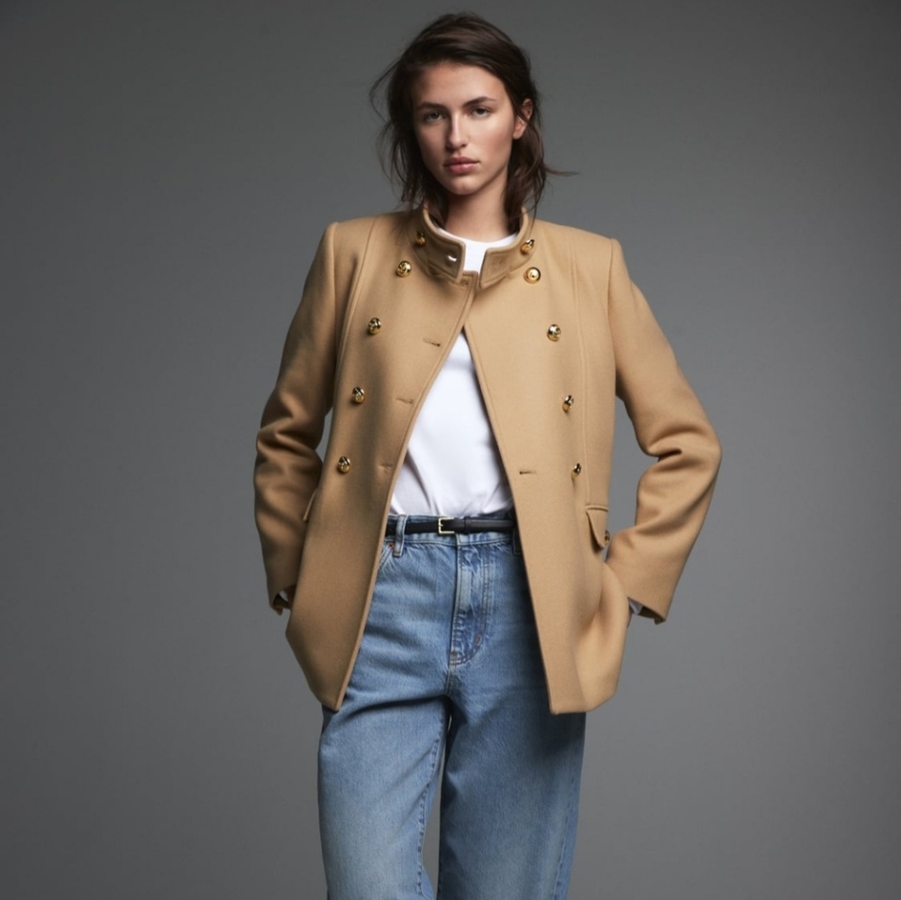 Zara tan wool gold button coat